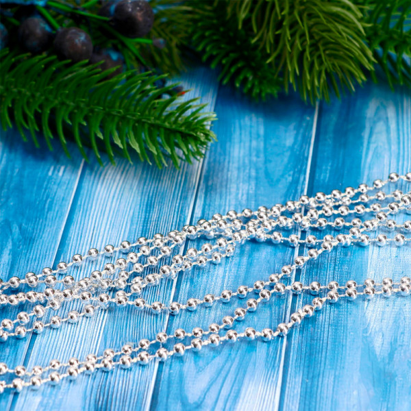 Бусы на ёлку 270 см ± 2 см, 4 мм (Серебристый) Бусы на ёлку 270 см ± 2 см, 4 мм (Серебристый)
